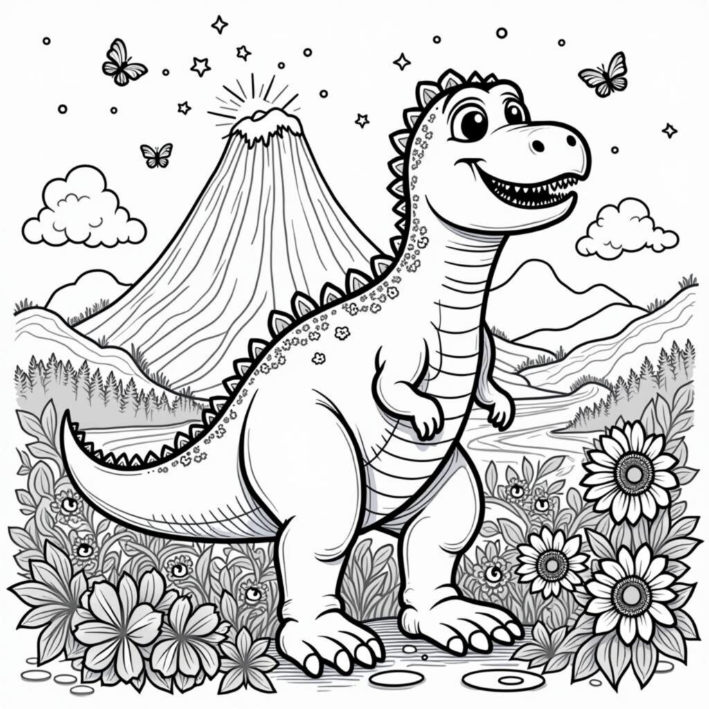 Dino-Freundliche-Reisecopyright-free-kostenlos-ausmalbild-malvorlage-coloringpage