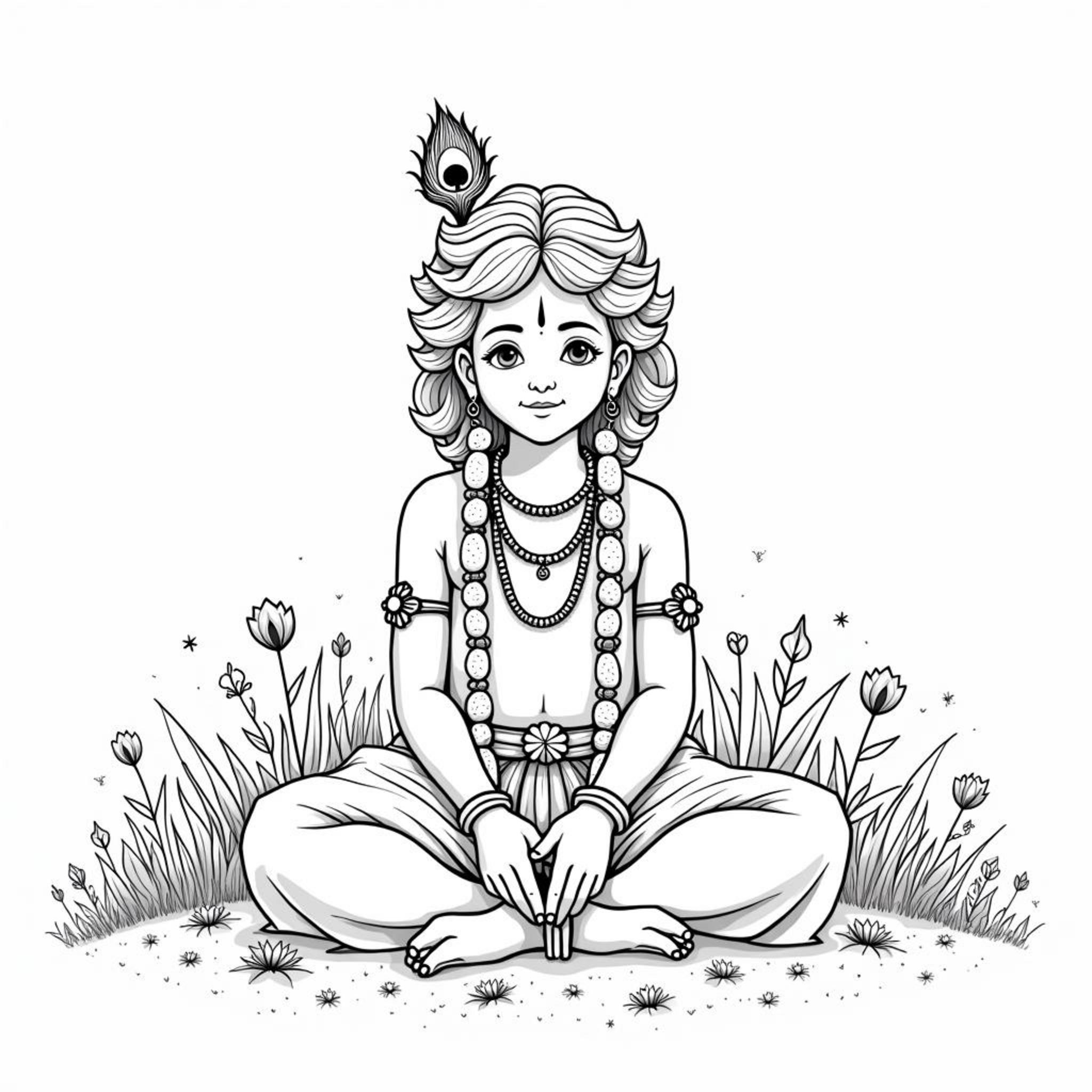 Krishna-In-Natur-Im-Dienst-Gottescopyright-free-kostenlos-ausmalbild-malvorlage-coloringpage