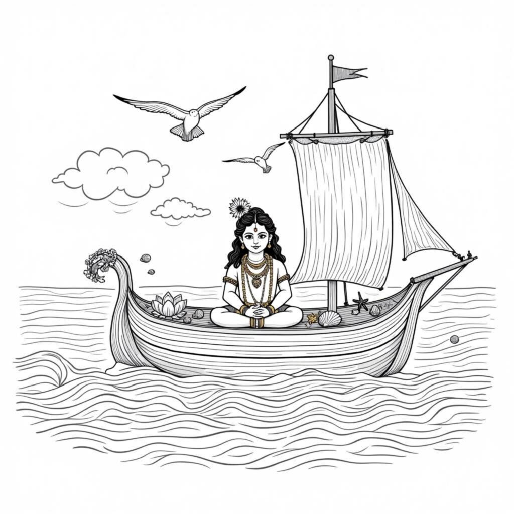Krishna-Schiff-Stillstandcopyright-free-kostenlos-ausmalbild-malvorlage-coloringpage