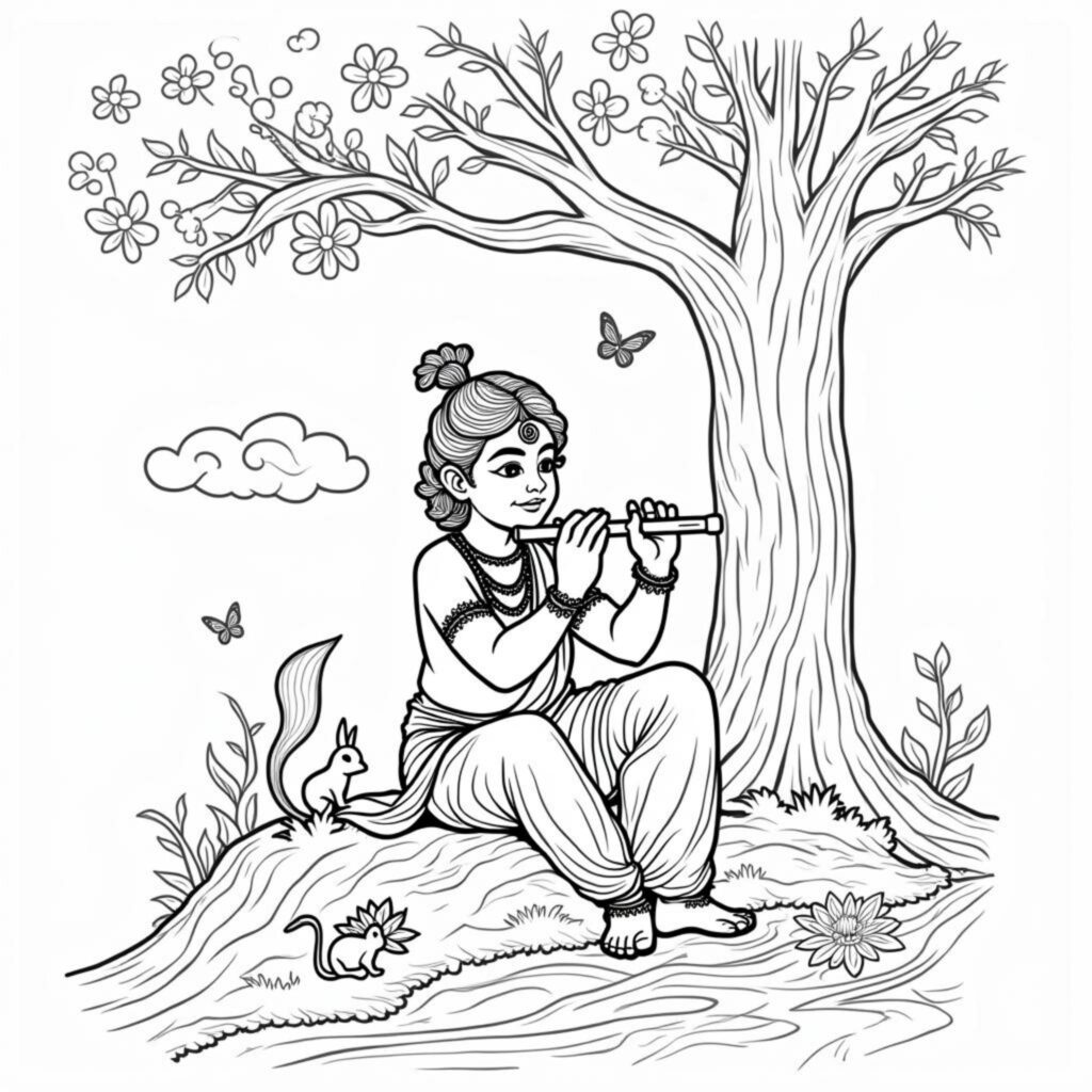 Krishna-Sonnenflygelcopyright-free-kostenlos-ausmalbild-malvorlage-coloringpage