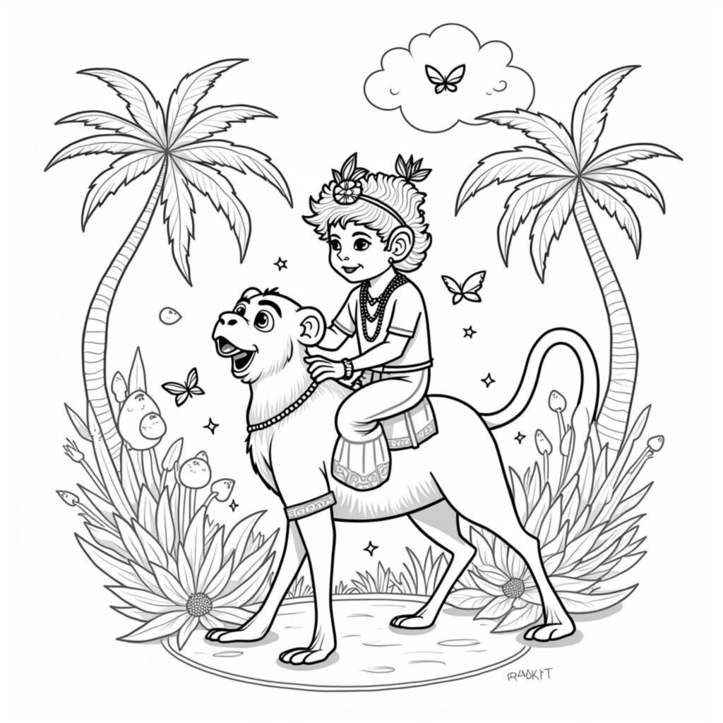 Krishna-und-Jambavati-im-Waldcopyright-free-kostenlos-ausmalbild-malvorlage-coloringpage