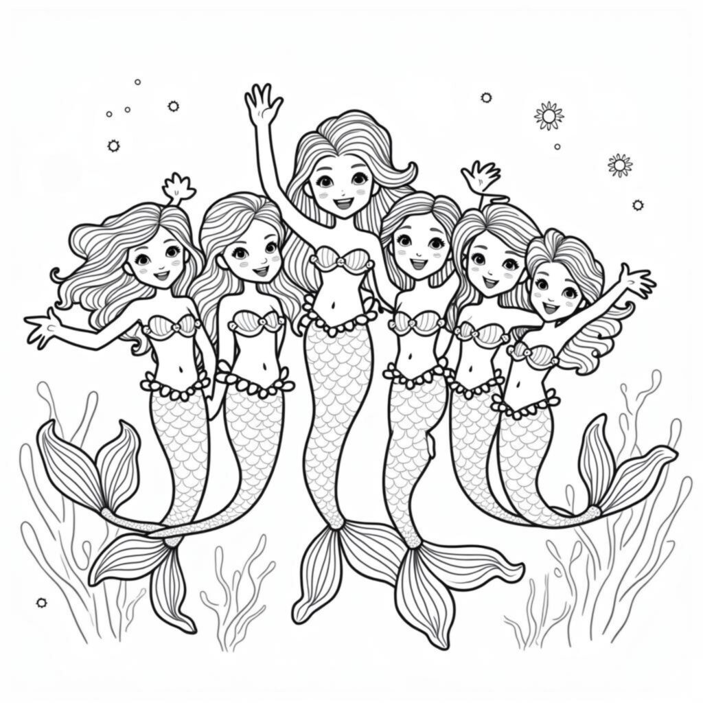 Mermaid-Freundin-Corallen-Paradiescopyright-free-kostenlos-ausmalbild-malvorlage-coloringpage