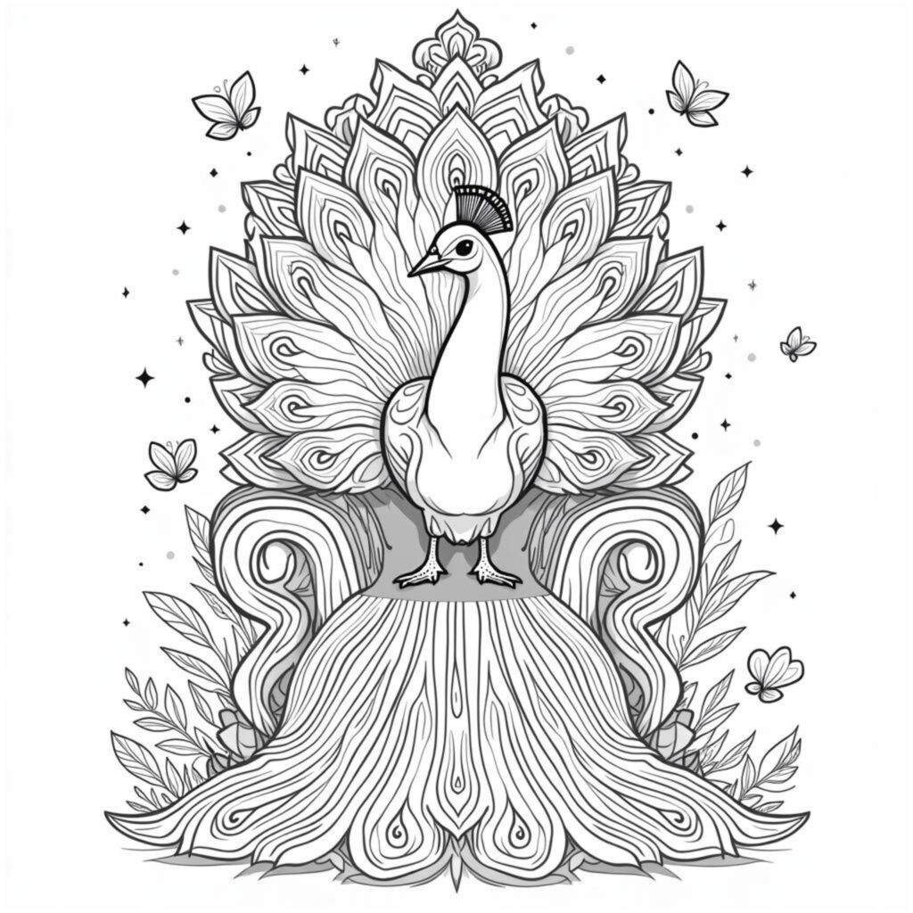 Peacockthrone-IndianPeafowl-Kunstcopyright-free-kostenlos-ausmalbild-malvorlage-coloringpage