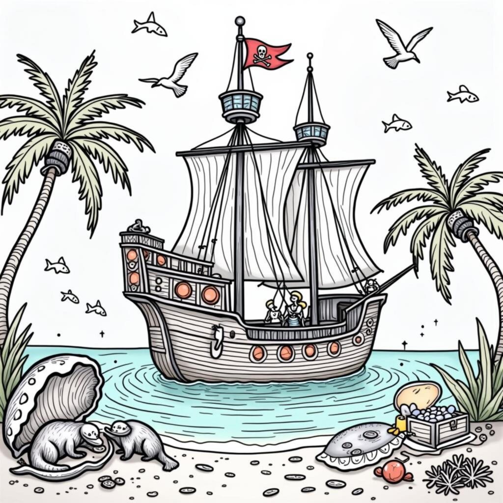 Turmlosegalleon-turquoise-lagoon-seerosencopyright-free-kostenlos-ausmalbild-malvorlage-coloringpage