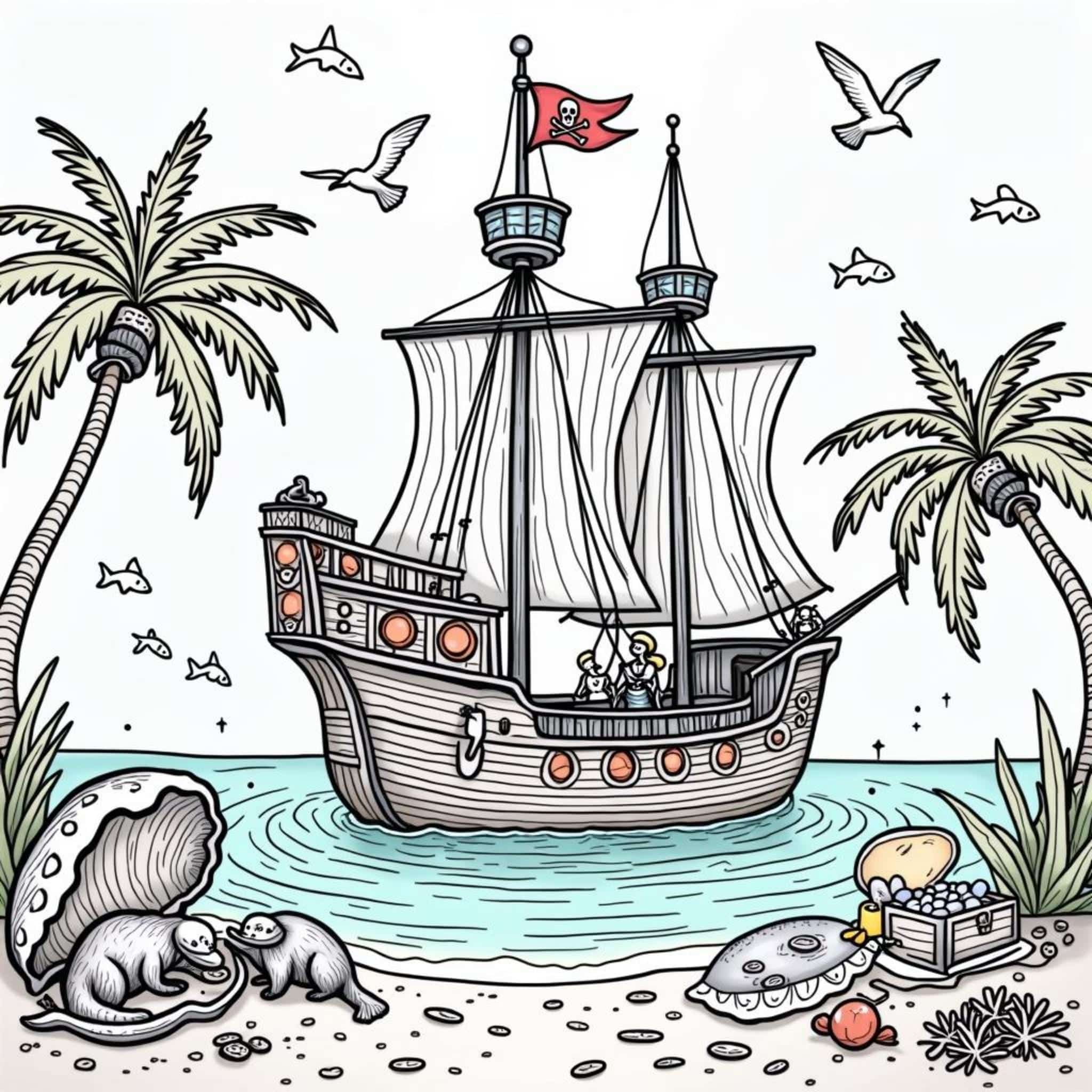 Turmlosegalleon-turquoise-lagoon-seerosencopyright-free-kostenlos-ausmalbild-malvorlage-coloringpage