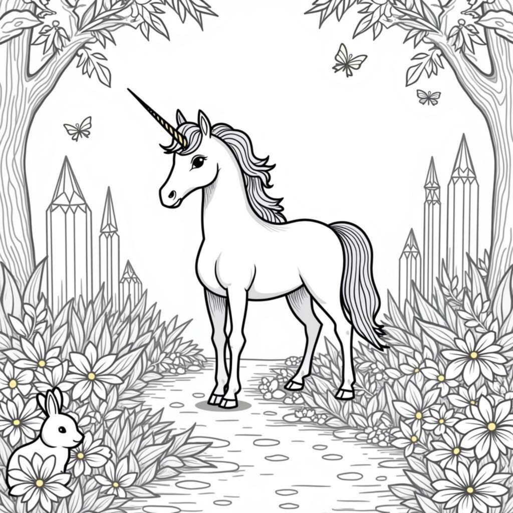 Unicornenparadies-Gyrtencopyright-free-kostenlos-ausmalbild-malvorlage-coloringpage